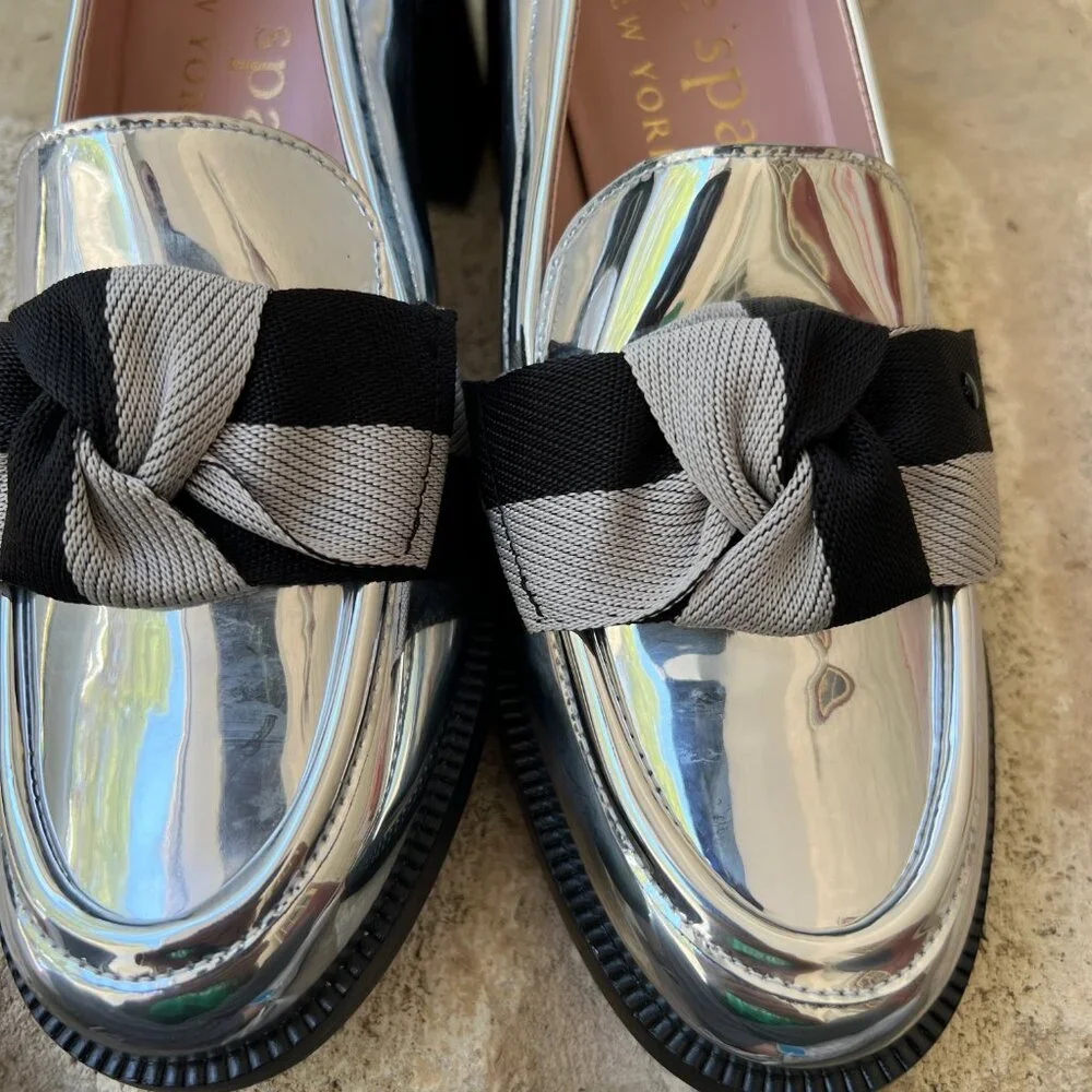 Kate Spade Leandra Heel Loafers Silver Mirror 8 M NEW NWT - Picture 3 of 10